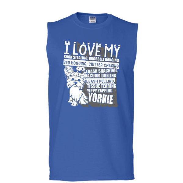 I Love My Sock Stealing T Shirt, Coolest Yorkie T Shirt, Cool T Shirt (Men's Cotton Sleeveless)