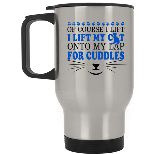 Lovely Cats Travel Mug, I Lift My Cat Onto My Lap Mug