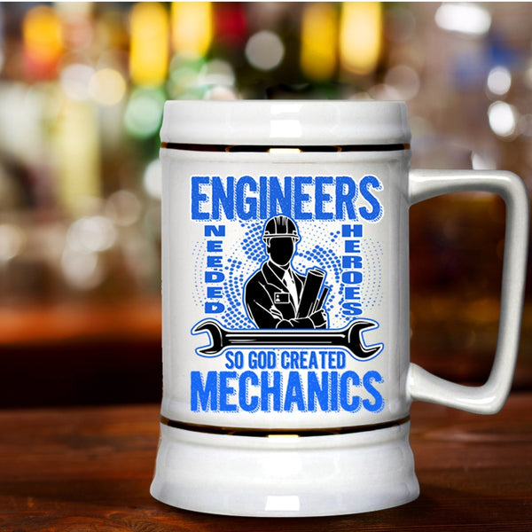 Funny Gift For Mechanics Beer Stein 22oz, God Created Mechanics Beer Mug