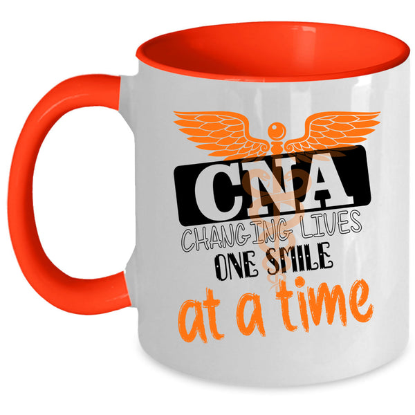 Cool Nurses Coffee Mug, CNA Changing Lives One Smile At A Time Accent Mug
