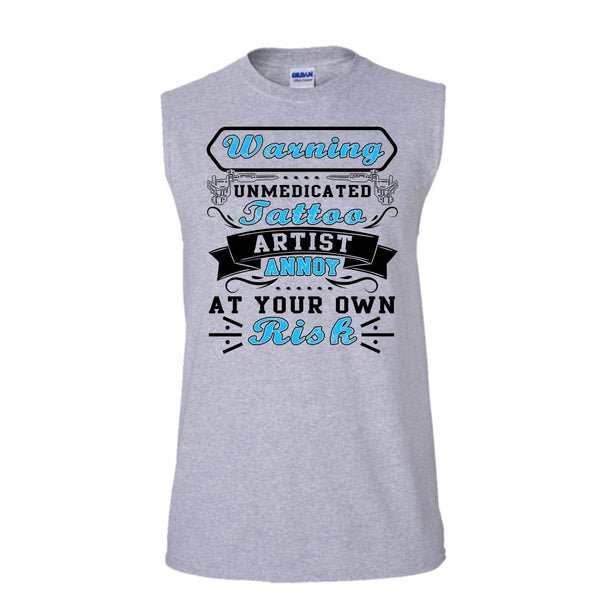 Unmedicated Tattoo Artist T Shirt, Coolest Tattoo Artist T Shirt, Awesome t-shirts (Men's Cotton Sleeveless)