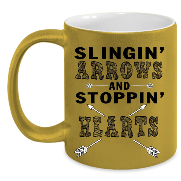 Stopping Hearts Coffee Mug, Slinging Arrows Accent Mug
