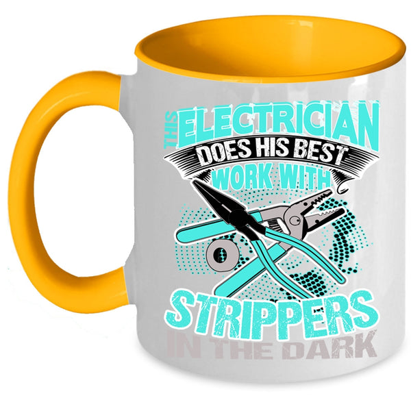 Cool Electricians Coffee Mug, This Electrician Does His Best Work Accent Mug