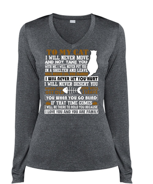 To My Cat T Shirt, I Love You T Shirt, Cool Shirt (Ladies LS Heather V-Neck)