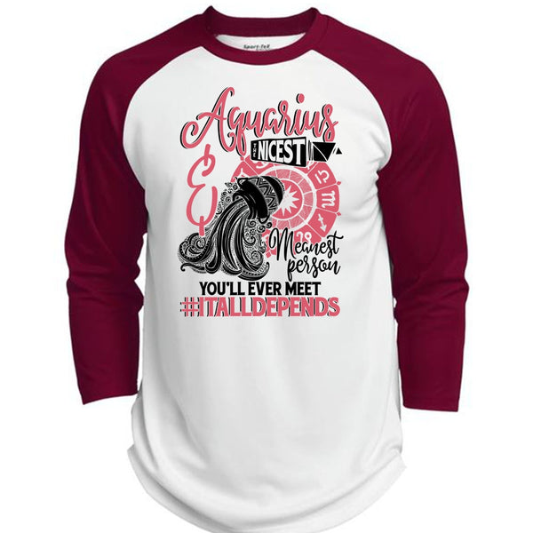 Aquarius Nicest Meanest Person T Shirt, I Love Aquarius T Shirt, Awesome T-Shirts  (Polyester Game Baseball Jersey)