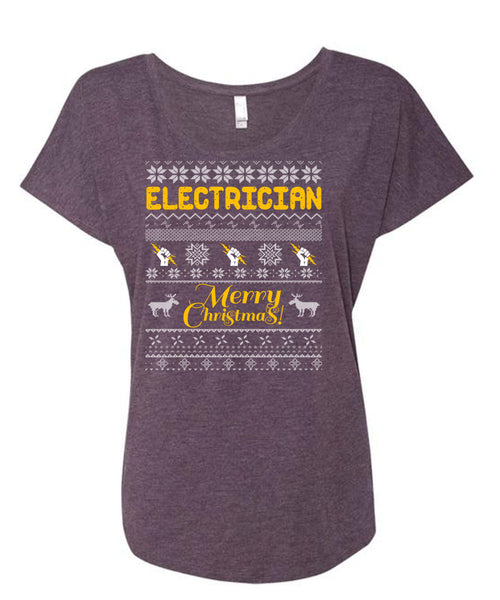 Electrician Merry Christmas T Shirt, This Girl Loves Christmas T Shirt, Cool Shirt (Ladies' Triblend Dolman Sleeve)