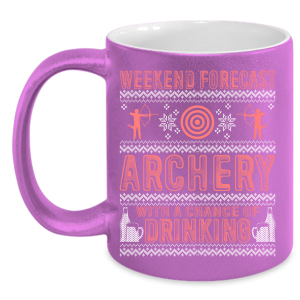 Weekend Forecast Archery Coffee Mug, Chance Of Drinking Coffee Cup