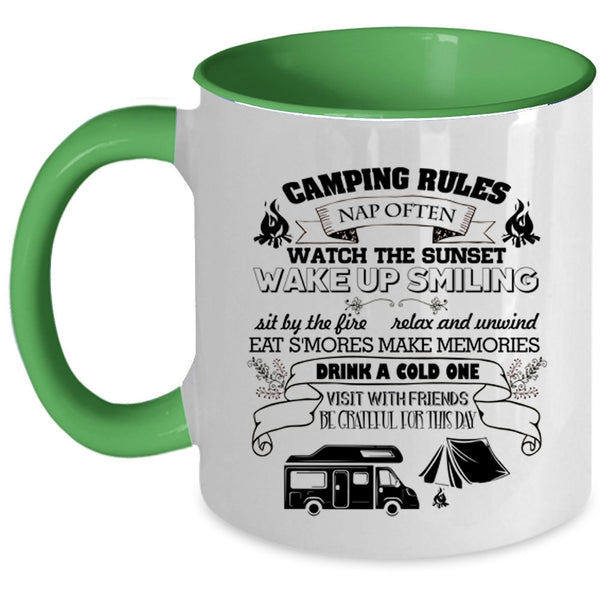 Watch The Sunset Coffee Mug, Camping Rules Accent Mug