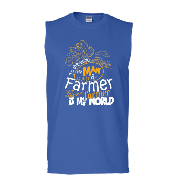 My Man Just A Farmer T Shirt, That Farmer Is My world T Shirt, Cool T Shirt (Men's Cotton Sleeveless)