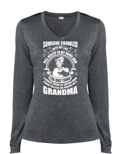 Making Me A Grandma T Shirt, Being A Nana T Shirt, Cool Shirt (Ladies LS Heather V-Neck)