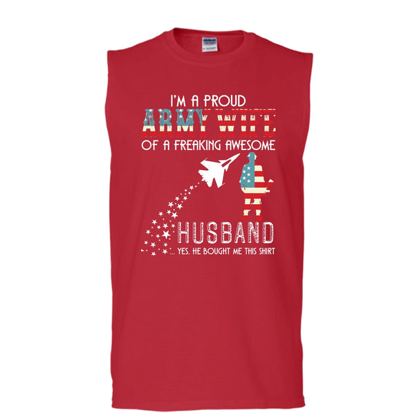 I'm A Proud Army Wife T Shirt, Freaking Awesome Husband T Shirt, Cool T Shirt (Men's Cotton Sleeveless)