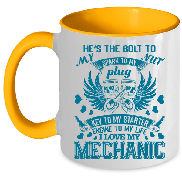 Cool Mechanis's Girlfriend Coffee Mug, I Love My Mechanic Accent Mug