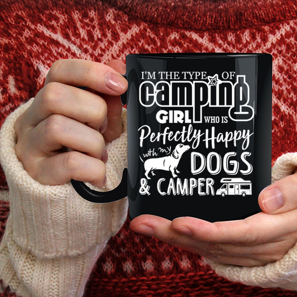 Camping Girl Coffee Mug, Happy With My Dogs And Camper Coffee Cup