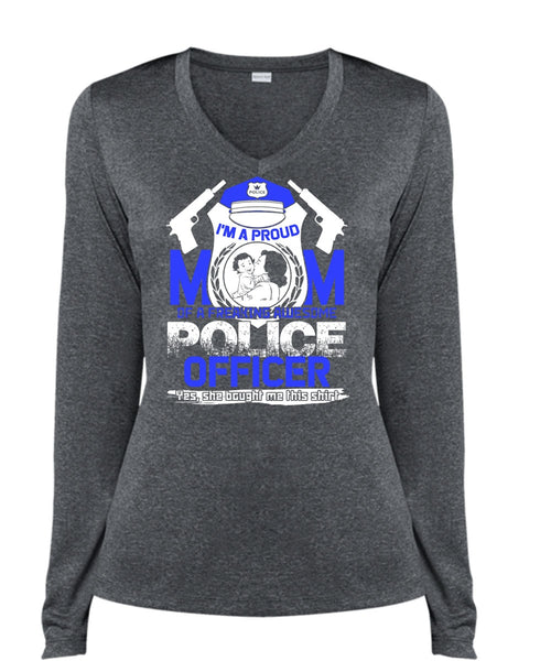 I'm A Proud Mom T Shirt, Awesome Police Officer T Shirt, Cool Shirt (Ladies LS Heather V-Neck)