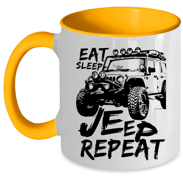 I Love Jeeps Coffee Mug, Eat Sleep Jeep Repeat Accent Mug