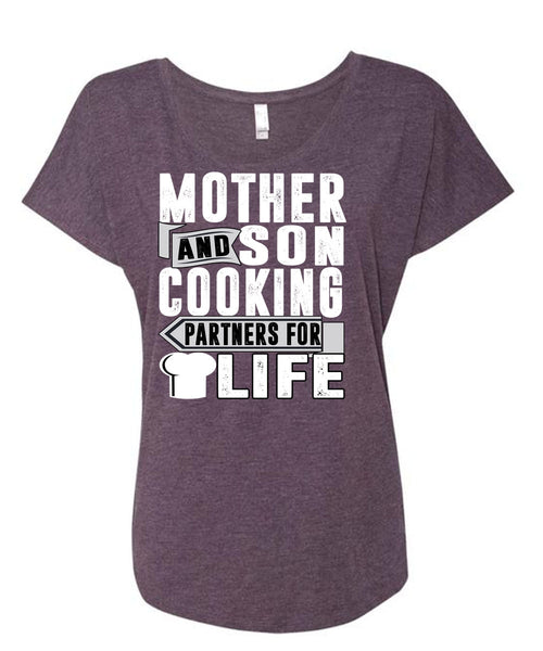Mother And Son Cooking T Shirt, Partners For Life T Shirt, Cool Shirt (Ladies' Triblend Dolman Sleeve)