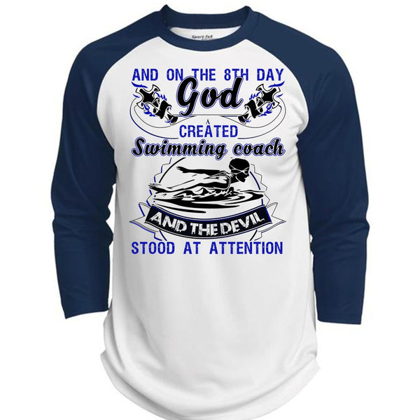 God Created Swimming Coach T Shirt, I Love Swimming T Shirt, Awesome T-Shirts  (Polyester Game Baseball Jersey)