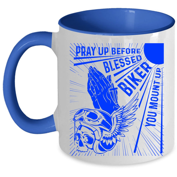 Cool Biker Coffee Mug, Pray Up Before Blessed Biker Accent Mug