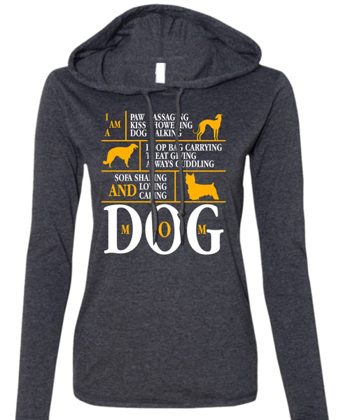 Loving Caring Dog Mom T Shirt, Kiss Showering Dog Walking T Shirt (Anvil Ladies Ringspun Hooded)