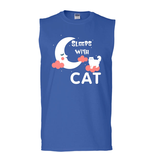 Sleeps With Cat Shirt, I Am A Cat Lover Shirt (Men's Cotton Sleeveless)