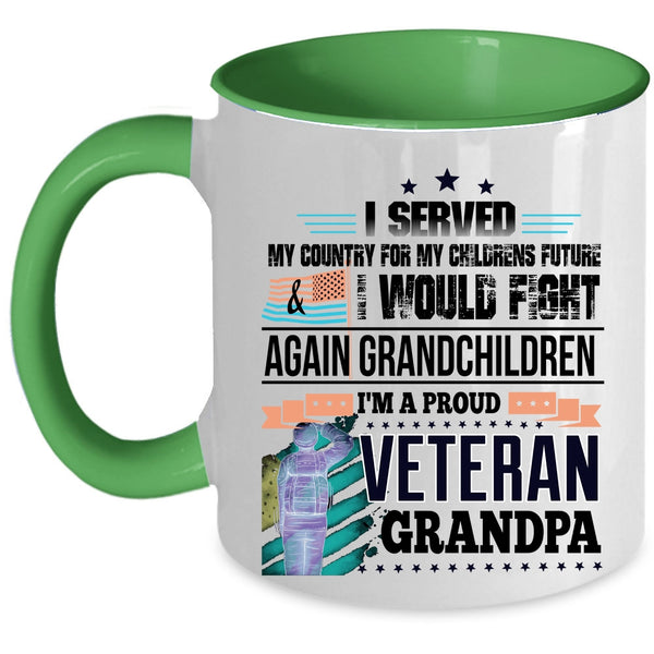 Cool Grandpa Coffee Mug, I'm A Proud Veteran Grandpa Accent Mug