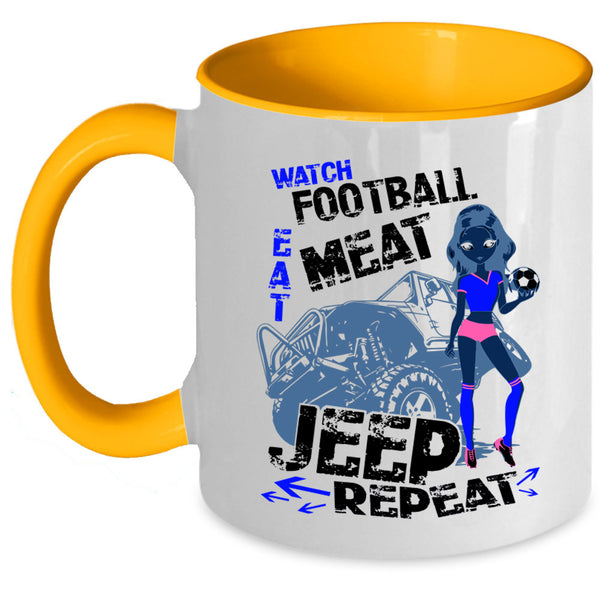 Jeep Coffee Mug, Watch Football Eat Meat Accent Mug