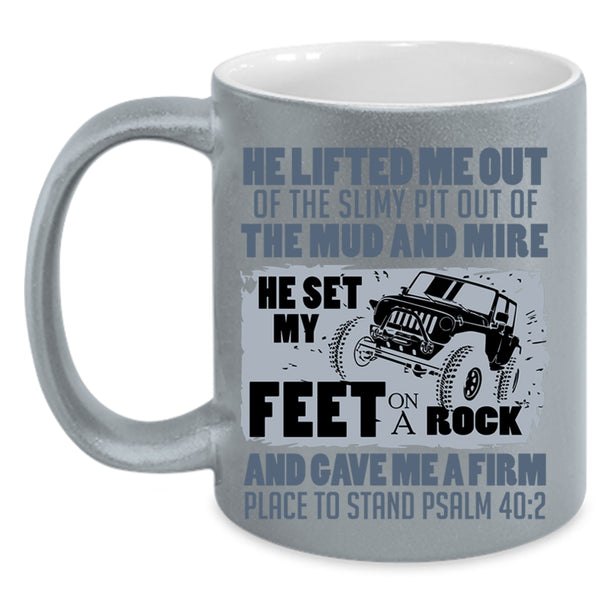 Cool Jeep Guy Coffee Mug, He Set My Feet on A Rock Accent Mug