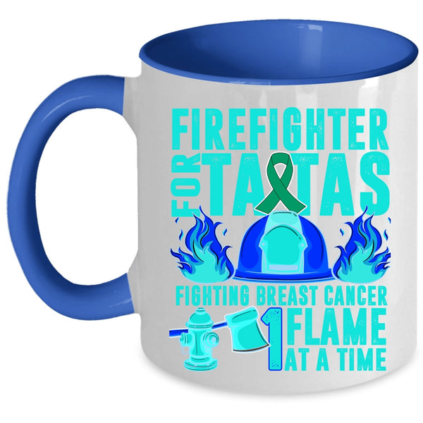 Cute Firefighters Coffee Mug, Firefighter For Tatas Fighting Breast Accent Mug