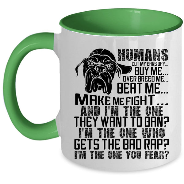 Cool Dogs Coffee Mug, Humans Buy Me Make Me Fight Accent Mug