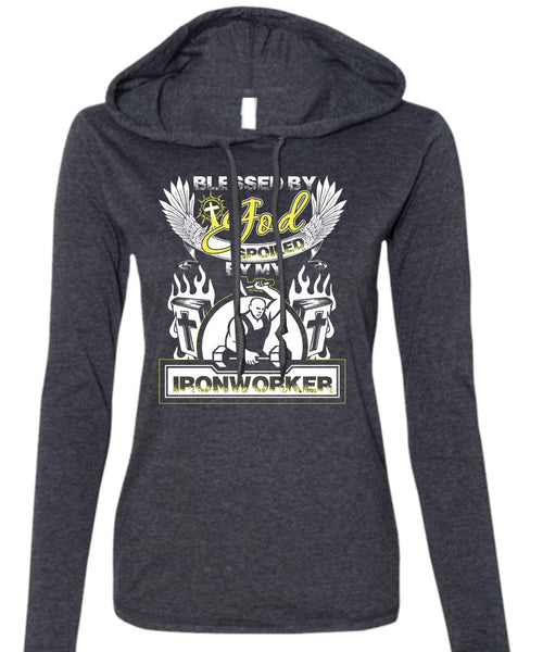 God Spoiled By My Ironworker T Shirt, Being An Ironworker T Shirt (Anvil Ladies Ringspun Hooded)