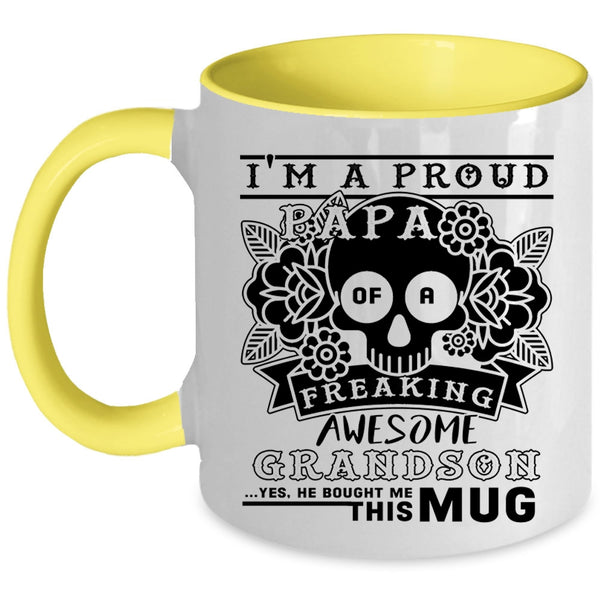 Awesome Papa Coffee Mug, I'm A Proud Papa Of A Grandson Accent Mug