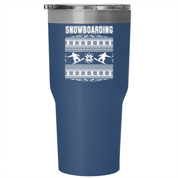Snowboarding Tumbler 30 oz Stainless Steel, Merry Little Christmas Travel Mug