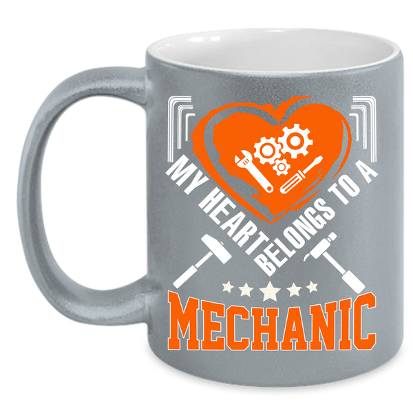 My Heart Belongs To A Mechanic Coffee Mug, Cute Couple Coffee Cup