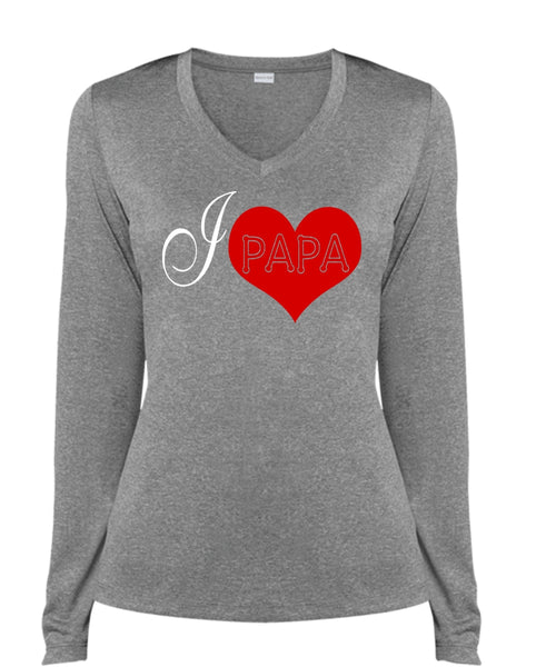 I Love Papa T Shirt, Being A Papa T Shirt, Father's Day T Shirt (Ladies LS Heather V-Neck)