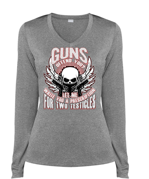 Guns Offend You T Shirt, Being A Veteran T Shirt, Cool Shirt (Ladies LS Heather V-Neck)