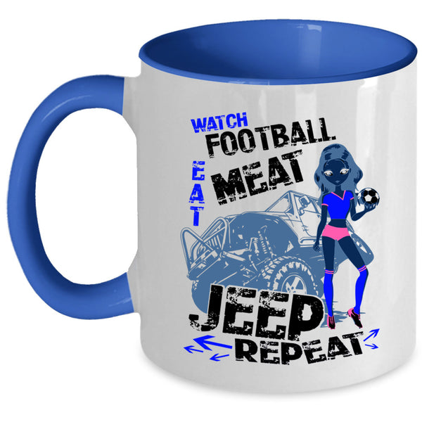 Jeep Coffee Mug, Watch Football Eat Meat Accent Mug