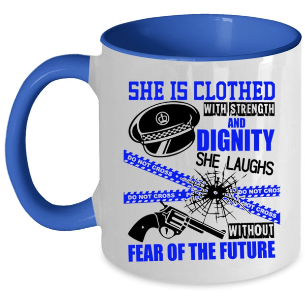 Female Policeman Coffee Mug, She Is Clothed With Strength Accent Mug