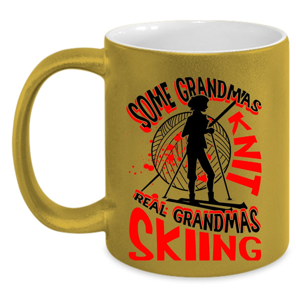 Real Grandmas Skiing Coffee Mug, Some Grandmas Knit Accent Mug
