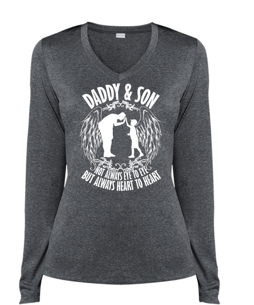 Daddy And Son Not Always Eye To Eye T Shirt, Being A Son T Shirt, Cool Shirt (Ladies LS Heather V-Neck)