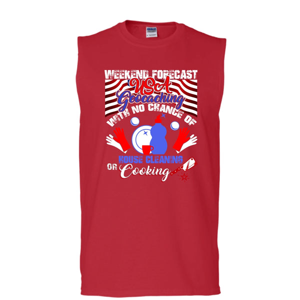 Weekend Forecast USA Geocaching T Shirt, Coolest Geocaching T Shirt, Cool T Shirt (Men's Cotton Sleeveless)