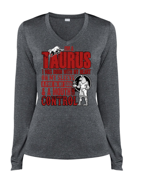 I'm A Taurus T Shirt, I Can't Control T Shirt, Cool Shirt (Ladies LS Heather V-Neck)