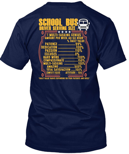 School Bus Driver Serving Size T Shirt, Being A Bus Driver T Shirt