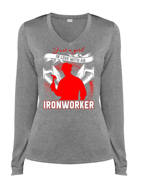 Just A Girl In Love With An Ironworker T Shirt, Being An Ironworker T Shirt, Cool Shirt (Ladies LS Heather V-Neck)