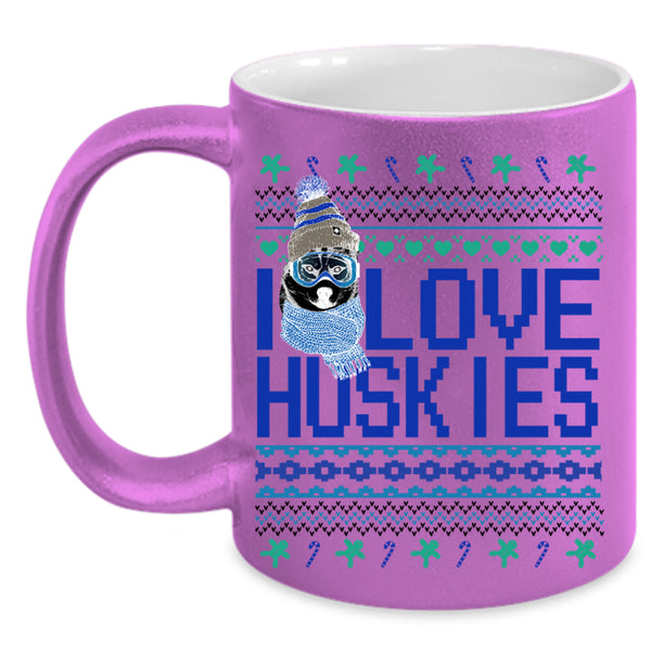 Cute Husky Lovers Coffee Mug, I Love Huskies Accent Mug