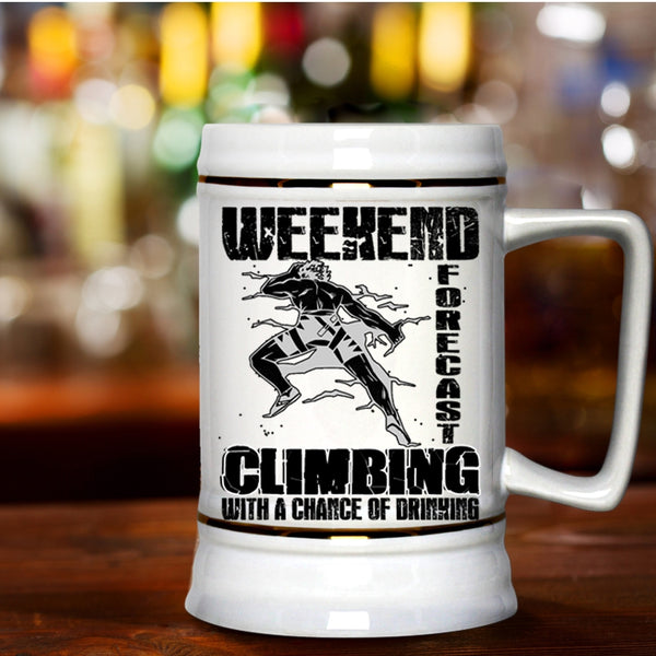 With A Chance Of Drinking Beer Stein 22oz, Weekend Forecast Climbing Beer Mug