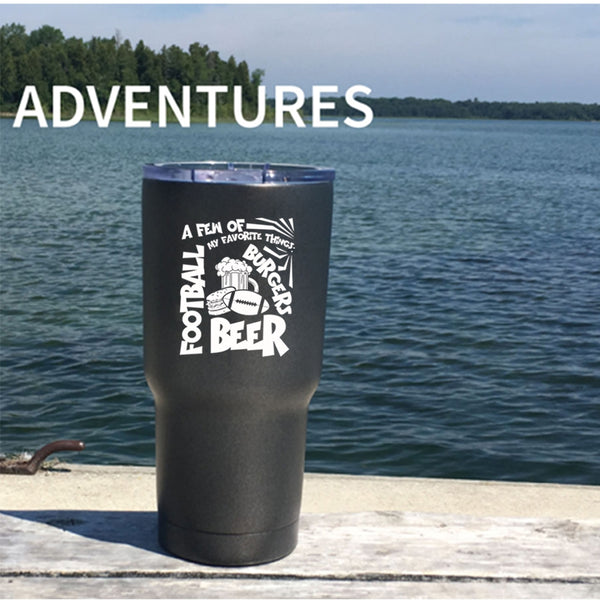 A Few Of My Favorite Things Tumbler 30 oz Stainless Steel, Football Beer Burgers Travel Mug