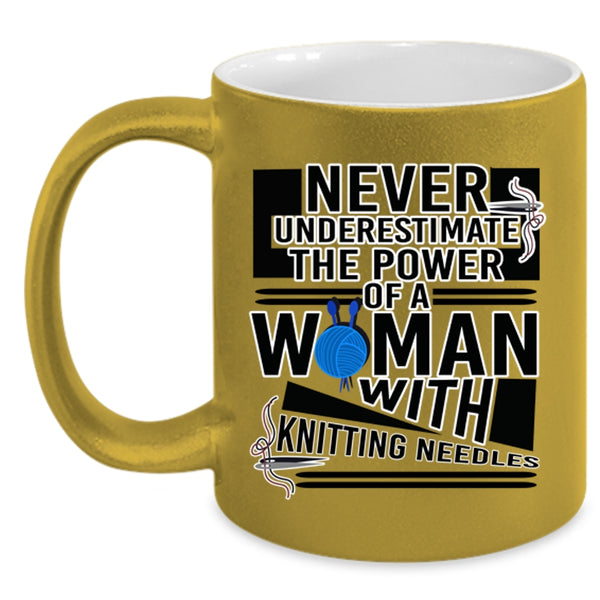 Cool Mom Coffee Mug, The Power Of A Woman With Knitting Needles Accent Mug