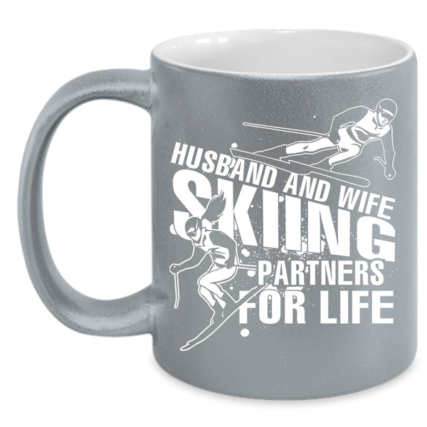 Husband And Wife Coffee Mug, Skiing Partners For Life Coffee Cup
