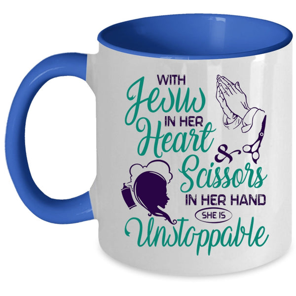 She Is Unstoppable Coffee Mug, With Scissors In Her Hand Accent Mug