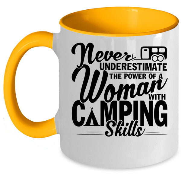 Outdoor Coffee Mug, The Power Of A Woman With Camping Skills Accent Mug